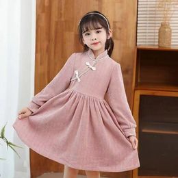 Ethnic Clothing WATER Chinese Style Children Year's Call Clothes For Kids Costume Girl's Red Dresses Warm Pink Winter Modern Hanfu Pipao