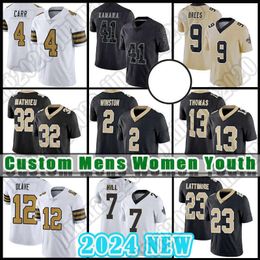 41 Alvin Kamara Derek Carr Football Jersey Chris Olave Tyrann Mathieu New Orleans''Saints''Jameis Winston Marshon Lattimore Drew Brees Michael Thomas Pete Werner Hill