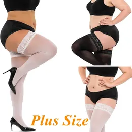 Women Socks Large Size Stockings Plus Sexy Thigh High Lace Long For Woman XXXXL Fishnet Black Stocking With Anti-slip