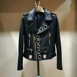 Leather Jacket Women Spring Clothing Allmatch Fashion Metal Circle Thinner PU Womens Short Trend 240130