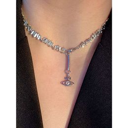 22 New High Edition Western Empress Dowager Zircon Water Diamond Saturn Necklace Bracelet Feel Light Luxury Clavicle Chain Female