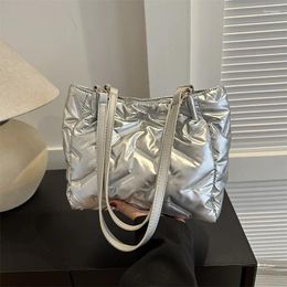 Evening Bags Silver Women Canvas Shoulder Tote Bag Nylon Handbags For Woman 2024 Winter Large Student Shopper Book Girls Gold