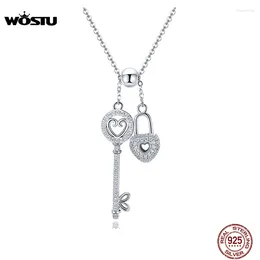 Pendants WOSTU Luxury 925 Sterling Silver The Key Of Heart Lock Pendant Necklace For Women Girlfriend Wife Fashion Jewelry Gift CQN290