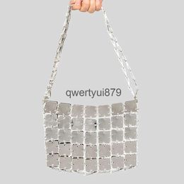 Shoulder Bags Metallic Square Piece Aluminum Seet Luxury Designer andbag For Women Purse 2023 andmade Weave Crossbody Sequins Evening BagH24131