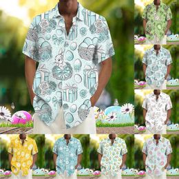 Men's Casual Shirts Mens Romper Shirt Easter Digital 3D Printed Short Sleeve Top Champagne