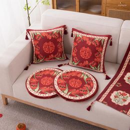 Pillow Original Retro Chinese Red Festive Wedding Room Decoration Sofa Cover Gift Flower Happy Word Pillowcase