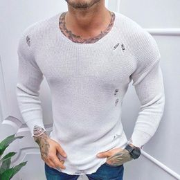 Men's T Shirts Mens Cotton T-Shirt Casual Solid Colour Long Sleeved Knitted Pullovers T-Shirts Sleeve Oversize Sleeves Male Tops Tees