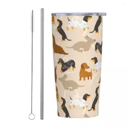 Tumblers Stainless Steel Tumbler Dachshund Car Mugs With Straws Cute Pet Sausage Dog Driving Cold And Water Bottle Large Coffee Mug