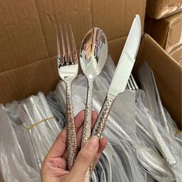 Dinnerware Sets 304 Stainless Steel Cutlery Steak Knife Soup Spoon Fork Silver Hammered Pattern High Quality Tableware Set