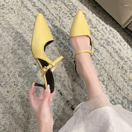 Sandals 2024 Summer Women Shoes Ladies Pointed Toe Slingback Mid Heels Prom Stilettos Elegant Temperament Slippers