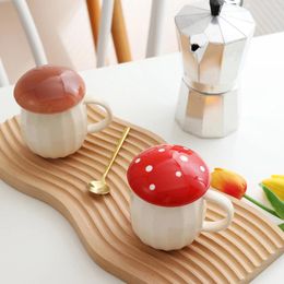 Mugs Mushroom Cute Ceramic Milk Coffee Cup With Lid Ideal Birthday Gift For Women Mom