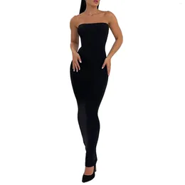 Casual Dresses Women's Strapless Long Dress Summer Open Back Low Cut Solid Colour Ruched Backless Slim For Party