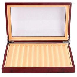 Decorative Figurines 12 Slots Fountain Wood Pen Display Box Fashion With Top Glass Window For Valentine's Day