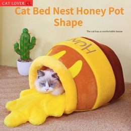 Cat Bed House Pet Accessories Four Seasons Plush Mat Cats Cushion Basket Honey Jar Shape Pets Product for Small Cat 240131