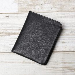Wallets Leather Wallet Short Vertical Soft Top Layer Of Hand Folding Ultra-Thin Men's Casual Youth Simple Art