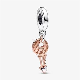 Charms 925 Sterling Silver Two-tone key & Sliding Heart Dangle Charms Fit Original European Charm Bracelet Fashion Women Wedding E304N
