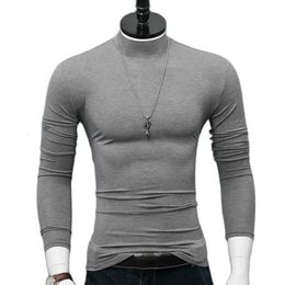 ARCSINX Slim Fit Men TShirt Plus Size 4XL 5XL 6XL Fashion Tight Long Sleeve TShirts Man Grey White Turtleneck Tee Shirt Homme 240119