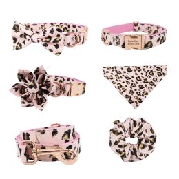 Collars 2021girl dog collar dog flower and leash set for pet dog cat with rose gold metal