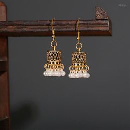 Dangle Earrings Vintage Boho Gypsy Small Gold Colour Bells Drop Women Orecchini Jewellery Pearl Tassel Ladies Retro Jhumka288D