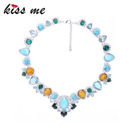 Necklaces KISS ME Multi Synthetic Stone Crystal Water Drop Choker Necklace Luxury Women Party Jewelry Accessories