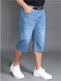 Men's Shorts Summer Calf Length Trousers Plus Size 48 42 Men Denim Elastic Stretched Thin Jean Oversized Classic Straight Streetwear