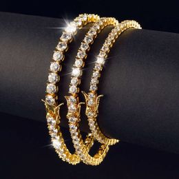 Juncheng S925 925 Sterling Silver Gold Plated Chain Iced Out Cz Zircon Cubic Zirconia Diamond Tennis Bracelet for Men Women