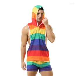 Men's Tank Tops Mens Sexy Mesh Sleeveless Vest Muscle Hoodie Backless Top