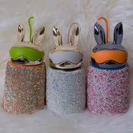 Water Bottles Bling Rhinestone Stainless Steel Vacuum Thermos Bottle Diamond Rabbit Insulated Flasks Keep Cold Coffee Cup Mug