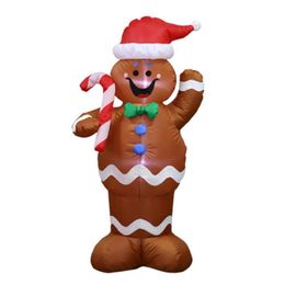 1 5M Inflatable Christmas Santa Claus Gingerbread Snow Man LED Decoration Hold a Candy Stick Decoration for Home Outdoor317U