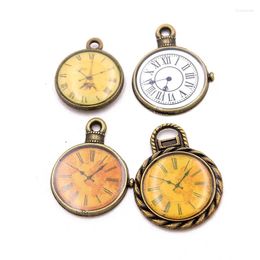 Charms 10Pcs 4 Size 2024 Metal Alloy Antique Bronze Glass Paste Alarm Clock DIY Pendants For Jewellery Making Handmade Craft