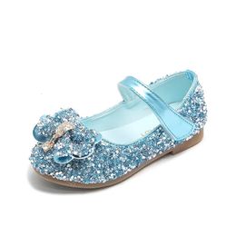 Children Leather Shoes For Girls Toddlers Big Kids Dress Shoes For Wedding Party Glitter Sequined Fabric With Bow-knot Mary Jane 240129