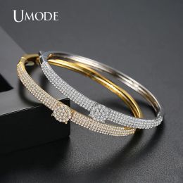 Bangles UMODE Luxurious Party Jewelry White Gold Color 0.03ct CZ Simulated CZ Stone Pave Bangle Bracelets New Fashion for Women UB0256B