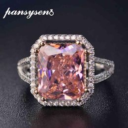 PANSYSEN 100% Solid 925 Silver Rings For Women 10x12mm Pink Spinel Diamond Fine Jewellery Bridal Wedding Engagement Ring2371