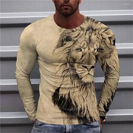 Men's T Shirts Funny Lion Print Shirt For Men Fashion 3D Eagle Pattern Cotton Long Sleeve T-shirts Autumn Leisure O-neck Tops Vintage