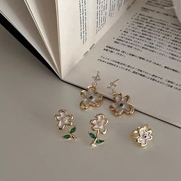 Dangle Earrings S925 Silver Needle Vintage Gold Colour Flower Metal Drop For Women Girls Delicate Shining Geometric Gift