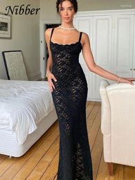 Party Dresses Nibber See Through Lace Maxi Dress Women Solid Hollow Out Bodycon Female Backless Streetwear Elegant Club Robe Vestidos