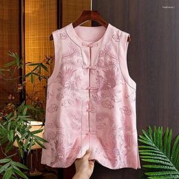 Ethnic Clothing 2024 Chinese Style Women's Vintage Embroidery Jacquard Satin Sleeveless Top Lady National Tangsuit Qipao Vest