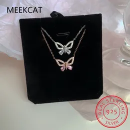 Pendants Real 925 Sterling Silver Full Zircon Butterfly Necklace Female Shiny Pendant Clavicle Chain Party Jewellery Colar De Prata