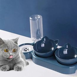 Pet Cat Bowl Automatic Feeder Water Dispenser Dog Cat Food Bowl with Drinking Raised Stand Double Dish Bowls for Cats Dogs Pet 240124