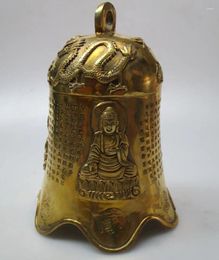 Decorative Figurines High :19 CM Home Decor Feng Shui Brass Carved Buddha Heart Sutra Bell /Metal Decoration Crafts Lucky