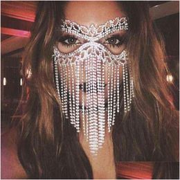 Party Masks Womens Handmade Shiny Rhinestone Long Tassel Mask Fashion Sexy Makeup Ball Face Accessories Halloween Gift Accessori Dro Dhv0N