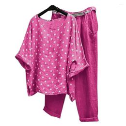 Women's Two Piece Pants 1 Set Pullover Top Super Soft Pieces Printed T-shirt Capri Trousers