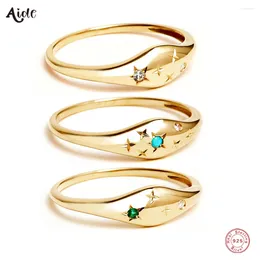 Cluster Rings Aide 925 Sterling Silver 12 Constellation Zodiac Star For Women Colorful CZ Zircon Turquoise Birthstone Ring Jewelry Gift