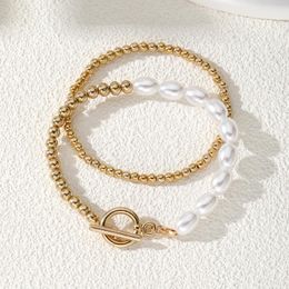 Charm Bracelets 2024 Classic Stainless Steel OT Buckle Women Bracelet Simple Imitation Pearls 4mm Bead For Jewellery Gift