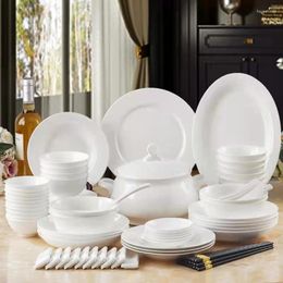 Dinnerware Sets Bone China Bowls Dishes High-end Tableware Underglaze Colour Household Set White Plate