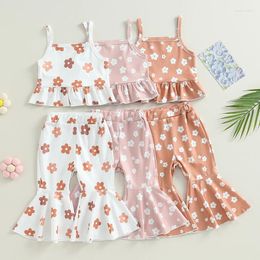 Clothing Sets Wallarenear 0-4Years Toddler Girls 2PCS Pants Sleeveless Cami Tops Floral Flared Summer Outfits