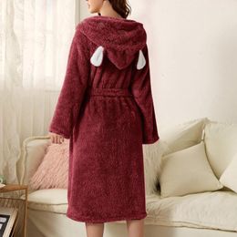 Women's Sleepwear Women Cute Comfortable Loungewear Robe Cartoon Animal Nightgown Kimono Spring Warm Thicken Flannel Hooded Homewear