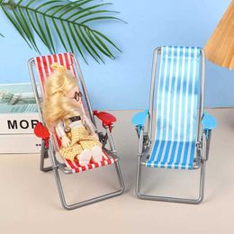 1/6 Dollhouse Mini Foldable Beach Chair Model Dollhouse Outdoor Casual Reclining Chair Dolls House Furniture Decoration Y240807