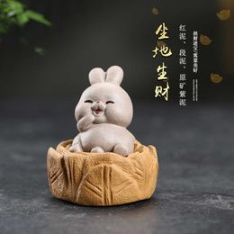 le Clay Rabbit Cabbage Tea Pet Ornament Small Rabbit Ornament Creative and Cute Can Raise Tea Play on the Ground and Make Money S248157