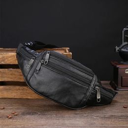 Leather Men Waist Chest Bag Thin Outdoor Sports Tactical Male Small Running Fanny Pack Crossbody Chest Money Belt Bags 240829